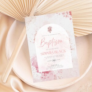 Christening Invitation, Baptism Invitation Template, Floral Baptism Invite Design, Printable Invitation, Editable Christening Invitation