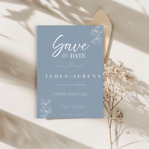 Dusty Blue Save the Date Invitation Editable Template Wedding Invitation, Wedding Invites Canva Template, Minimalist Dusty Blue