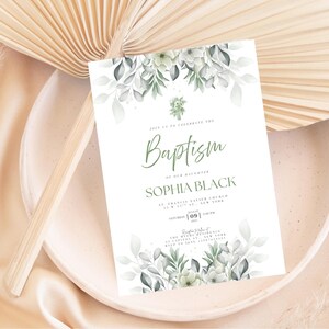 Christening Invitation, Baptism Invitation Template, Floral Baptism Invite Design, Printable Invitation, Editable Christening Invitation