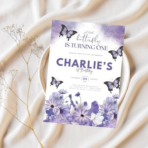 Butterfly Birthday Invitation, 1st Birthday Invite, Floral Butterfly Birthday Invitation, Purple Butterfly Party, 1st Birthday Girl Editable