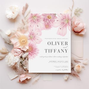 Blush Pink Wedding Invitation Floral Wildflower Invitation Editable Blush Pink Invitation Floral Design Wedding Invite Canva Template
