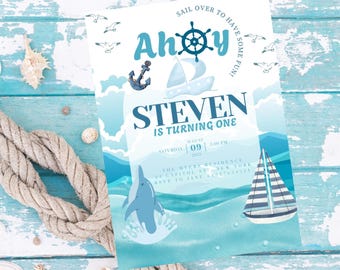 Editable Nautical Birthday Invitation template, Nautical Invitation, Sailor Invitation, Nautical Editable Digital Printable Invitation