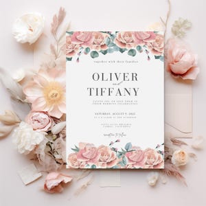 Blush Pink Wedding Invitation Floral Wildflower Invitation Editable Blush Pink Invitation Floral Design Wedding Invite Canva Template