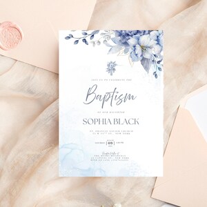 Christening Invitation, Baptism Invitation Template, Floral Baptism Invite Design, Printable Invitation, Editable Christening Invitation