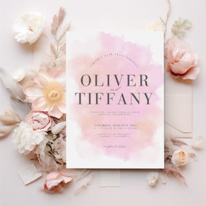 Blush Pink Wedding Invitation Floral Wildflower Invitation Editable Blush Pink Invitation Floral Design Wedding Invite Canva Template