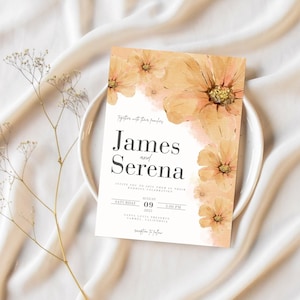 Burnt Orange Wedding Invitation Floral Burnt Orange Invitation Editable Canva Template, Floral Design Wedding Invitation