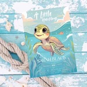 A Little Hatchling Is On The Way Ocean Boy Baby Shower, Editable Sea Turtle Baby Shower Invitation, Under The Sea Baby Shower Invite, Canva