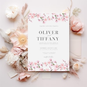 Blush Pink Wedding Invitation Floral Wildflower Invitation Editable Blush Pink Invitation Floral Design Wedding Invite Canva Template