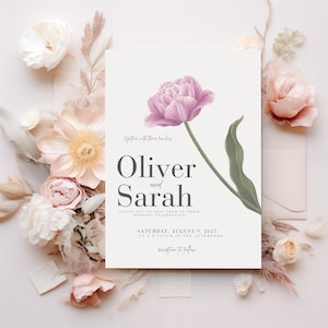 Blush Pink Wedding Invitation Floral Wildflower Invitation Editable Blush Pink Invitation Floral Design Wedding Invite Canva Template