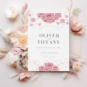 Blush Pink Wedding Invitation Floral Wildflower Invitation Editable Blush Pink Invitation Floral Design Wedding Invite Canva Template