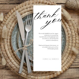 Menu Cards Wedding Minimalist Design Thank You Card Editable Wedding Design, Canva Template, Menu Card and Thank you Card