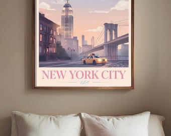 New York City soft aesthetic digital print poster for your dorm room, living room, or office. Poster Print NYC bridge