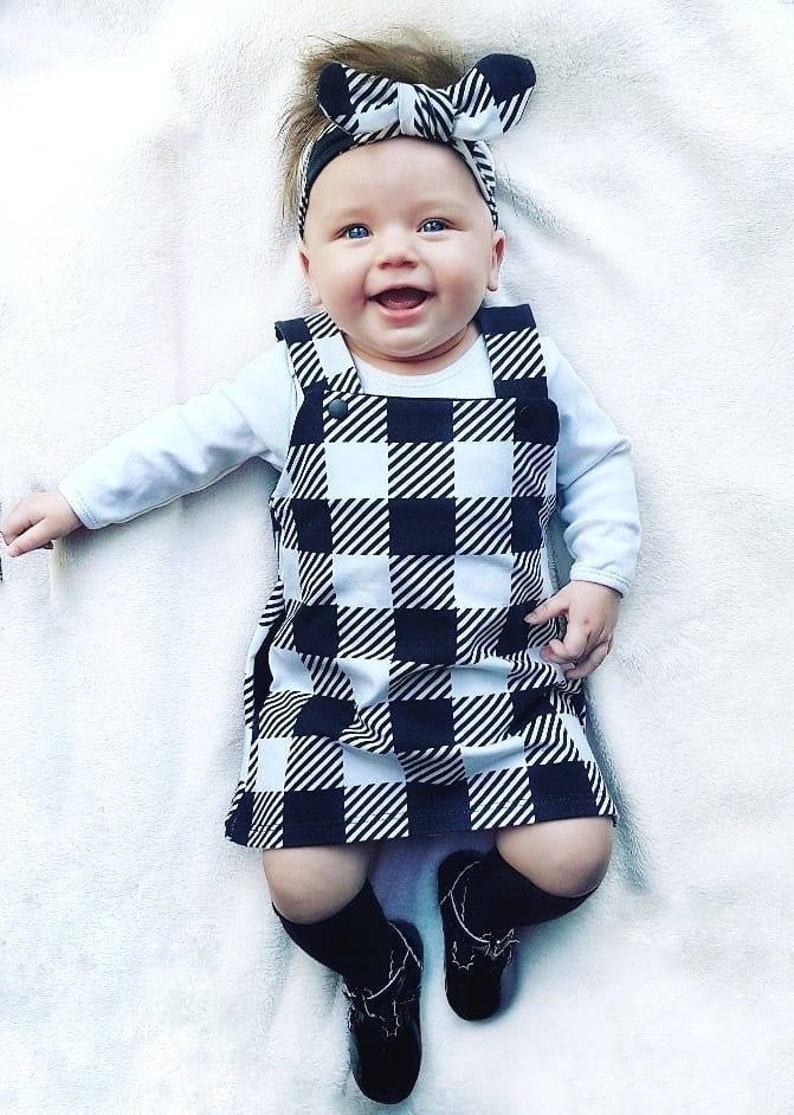 monochrome kids girls dress baby girl dress Plaid pinafore dress dungaree dress organic baby clothes baby dress