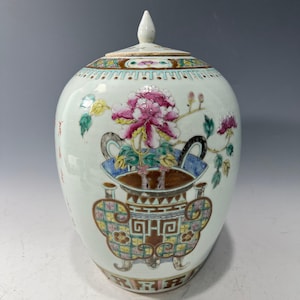 Antieke Chinese famille Rose bloempot grote verhaal urn vaas gemberpot, 30 cm