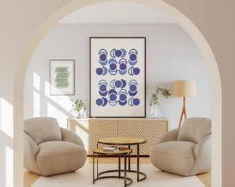 Printable wall art, Decorative contemporary art, Modern blue art poster, Large digital printable art.