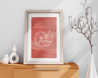 Sea Shell Wall Art Printable, Coastal Coral Poster, Minimalist Ocean Decor, Sea Shell Print, Digital Download