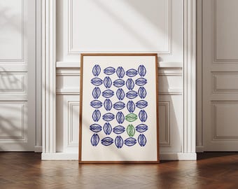 Lámina decorativa abstracta azul y verde para imprimir, póster moderno contemporáneo, impresión digital minimalista, decoración de pared grande.