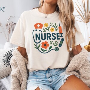 Nurse Floral T-Shirt: Comfort Colors Garment-Dyed Tee