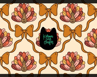 Gobble Gobble Thanksgiving Turkey Seamless Pattern, Hand-Drawn PNG (Digital Download)