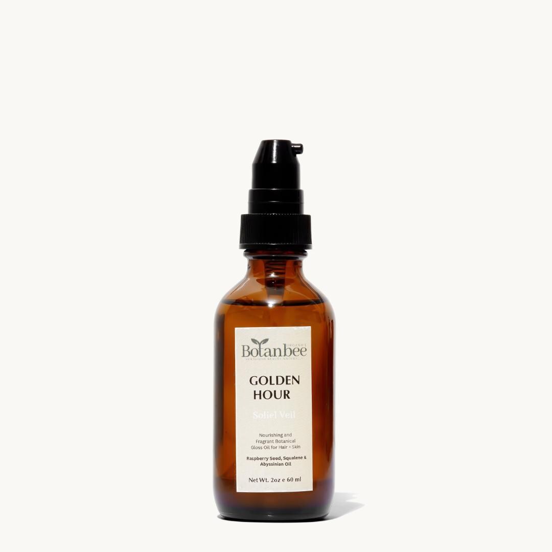 Golden Hour Soleil Veil Scented Hair Oil: Squalane, Abyssinian, Raspberry Seed for Glossy UV Defense made by Botanbee Organics