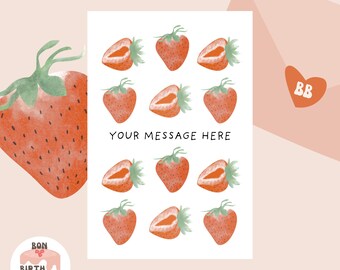 Carte de voeux aux fraises, bricolage, imprimable, 4 x 6 pouces, aquarelle, téléchargement immédiat