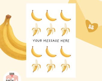 Carte de voeux banane, bricolage, imprimable, 4 x 6 pouces, aquarelle, téléchargement immédiat