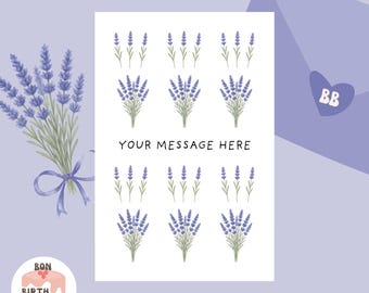 Tarjeta de felicitación de lavanda para el Día de la Madre, DIY, imprimible, 10 x 15 cm, acuarela, descarga instantánea