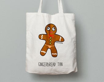 Gingerbread Tan Christmas Themed Cotton Canvas Tote Bag