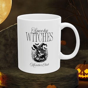Spooky Witches Coffee Mug - Halloween Decor- White.