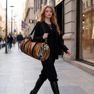 Tiger Fur Pattern Duffel Bag | Animal Print Travel Bag