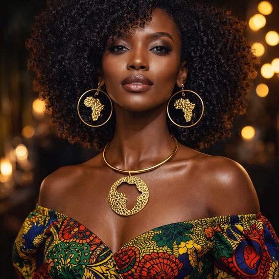 Handcrafted adjustable Africa Brass choker necklace  and earrings set