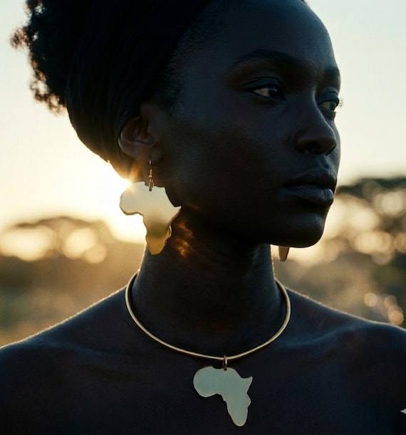 African Brass Earrings and Choker Set: Handmade Women's Jewelry