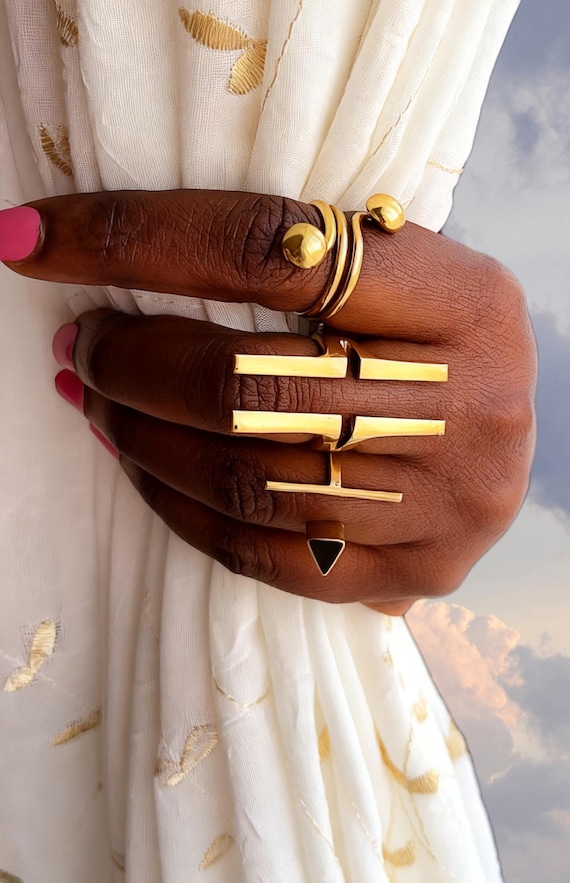 Handcrafted African Brass Stackable Rings, Chunky Adjustable Jewelry