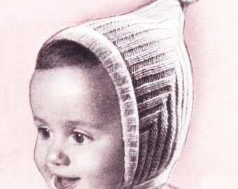 Knit Pixie Bonnet Pattern Infant - 6 months 1950's Unisex Baby Hat Photo Prop