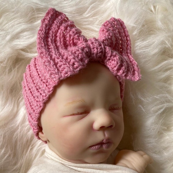 Crochet Rib Baby Bow Headwrap Pattern Newborn - 12 months Infant Headband