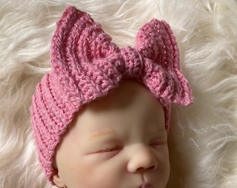 Crochet Rib Baby Bow Headwrap Pattern Newborn - 12 months Infant Headband