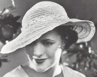 Vintage Crochet Sun Hat Pattern 1930's Bridal hat