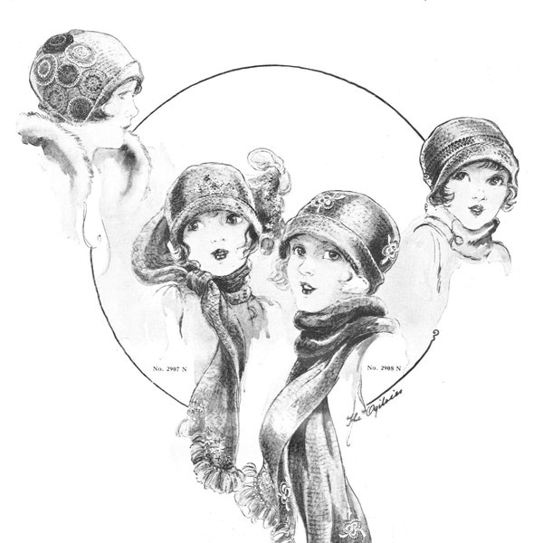 1920's Vintage Crochet Hat Pattern Flapper Cloche Girls, Misses sizes