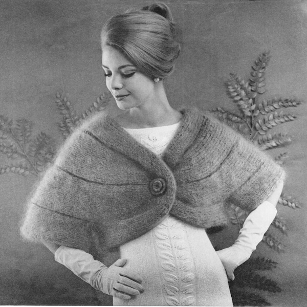 Knit Shrug Stole Pattern 1960 Vintage Bulky mohair