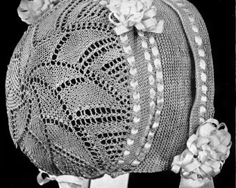 Vintage Knit Baby Bonnet/Hat Pattern Christening Reborn Photo Prop