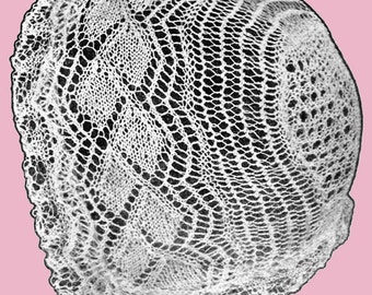 Patrón de gorro de bebé de punto de encaje vintage, accesorio fotográfico para muñeca renacida de bautizo de los años 20