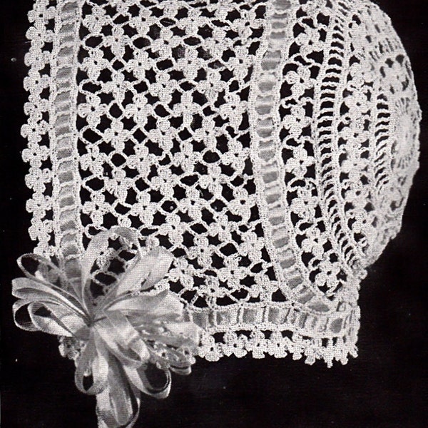 Vintage Crochet Baby Bonnet/Hat Pattern Daisy Stitch UPDATED INSTRUCTIONS, size 0-3 months, 6-9 months