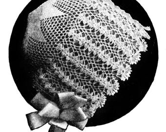 Vintage Crochet Baby Bonnet Pattern 1920's Lace Christening Easter Heirloom
