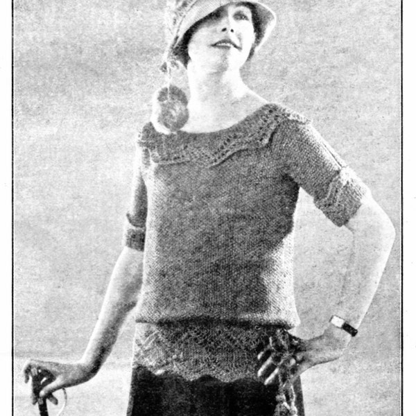 Vintage Knit Women's Sweater Pattern with crochet hat 1920's Downton Abbey Flapper
