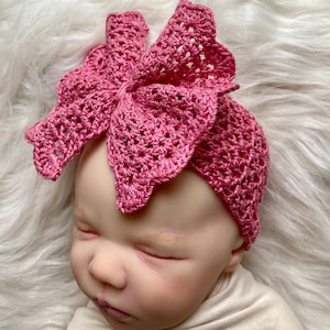 Shredded Bow Baby Headwrap Crochet Pattern Newborn - 6 months Infant Headband