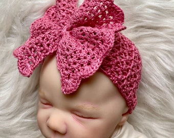 Shredded Bow Baby Headwrap Crochet Pattern Newborn - 6 months Infant Headband