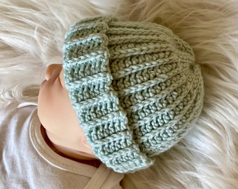 Crochet Rib Baby Beanie Hat Pattern Newborn Unisex toboggan cap