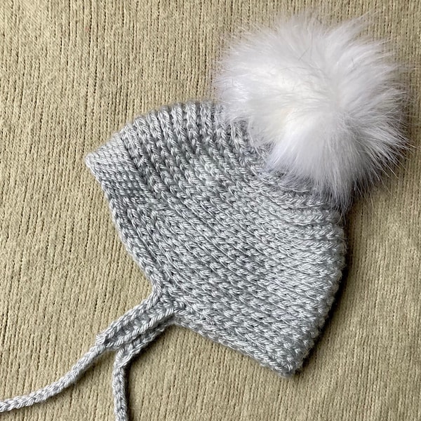 Unisex Pompom Baby Bonnet Crochet Pattern Newborn - 6 months, photo prop