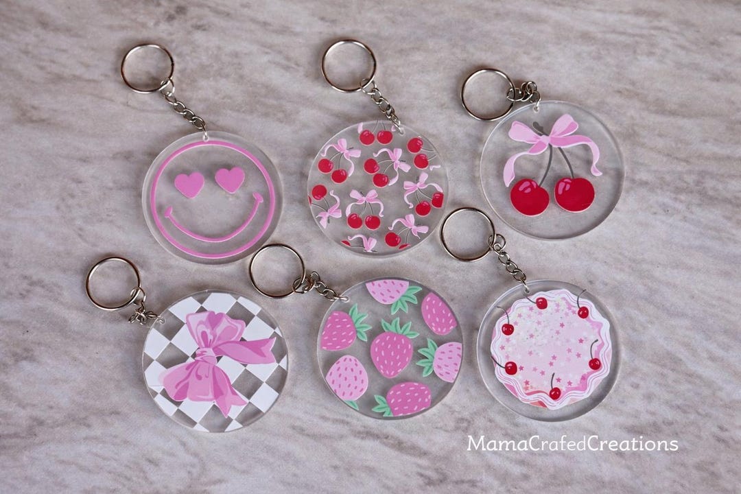 Cute Acrylic Keychains | Cherry, Strawberry & Bow Keychain - Etsy