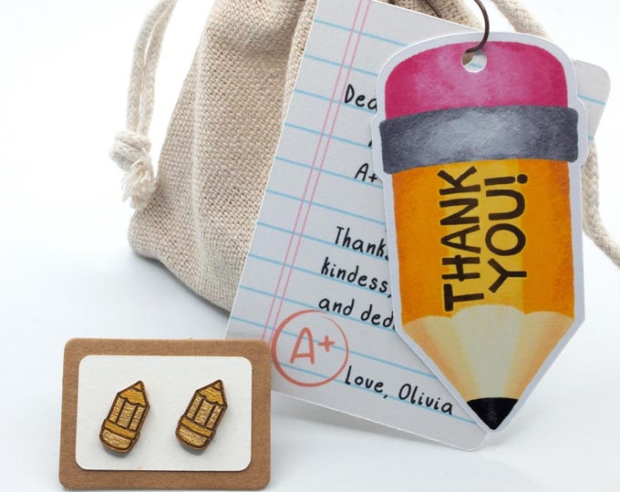 Pencil Earrings with Custom Name Card | Teacher Appreciation Gift